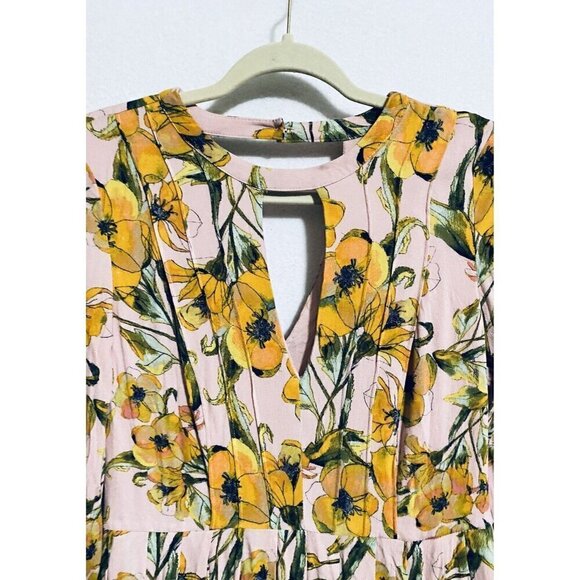 Free People Womens 4 Tegan Mini Dress Floral Print Slit Bell Sleeves Boho - Picture 3 of 9